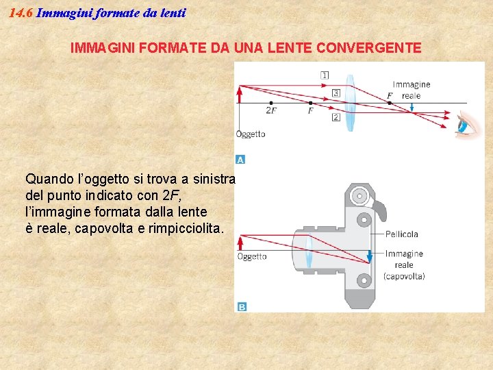 14. 6 Immagini formate da lenti IMMAGINI FORMATE DA UNA LENTE CONVERGENTE Quando l’oggetto