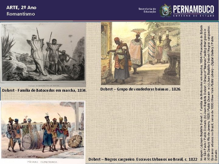 Debret - Família de Botocudos em marcha, 1834. Debret – Grupo de vendedoras baianas Debret - Família de Botocudos em marcha, 1834. Debret – Grupo de vendedoras baianas