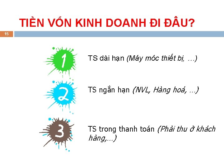 TIỀN VỐN KINH DOANH ĐI Đ U? 15 TS dài hạn (Máy móc thiết