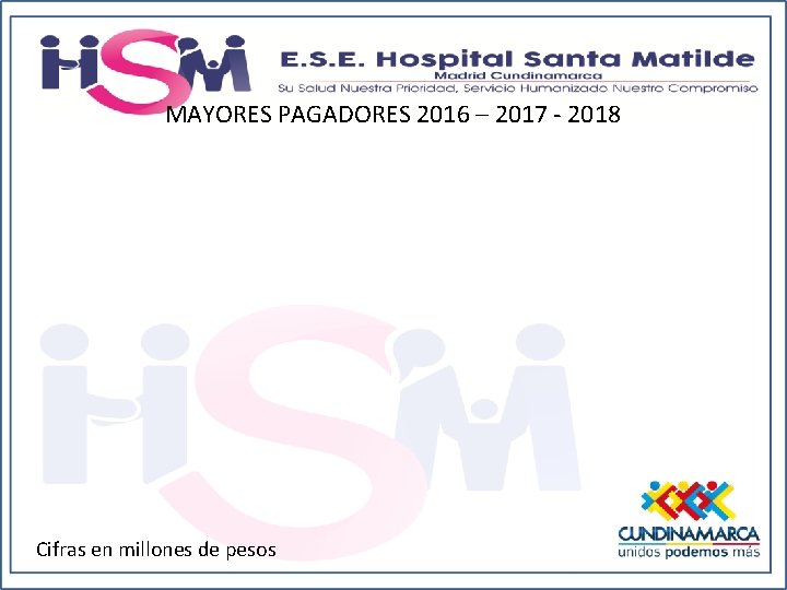 MAYORES PAGADORES 2016 – 2017 - 2018 Cifras en millones de pesos 