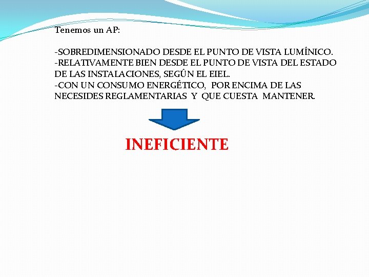 Tenemos un AP: -SOBREDIMENSIONADO DESDE EL PUNTO DE VISTA LUMÍNICO. -RELATIVAMENTE BIEN DESDE EL