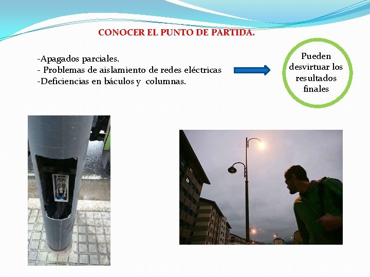 CONOCER EL PUNTO DE PARTIDA. -Apagados parciales. - Problemas de aislamiento de redes eléctricas