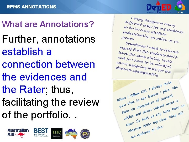 RPMS ANNOTATIONS RCTQ What are Annotations? Further, annotations establish a connection between the evidences RPMS ANNOTATIONS RCTQ What are Annotations? Further, annotations establish a connection between the evidences
