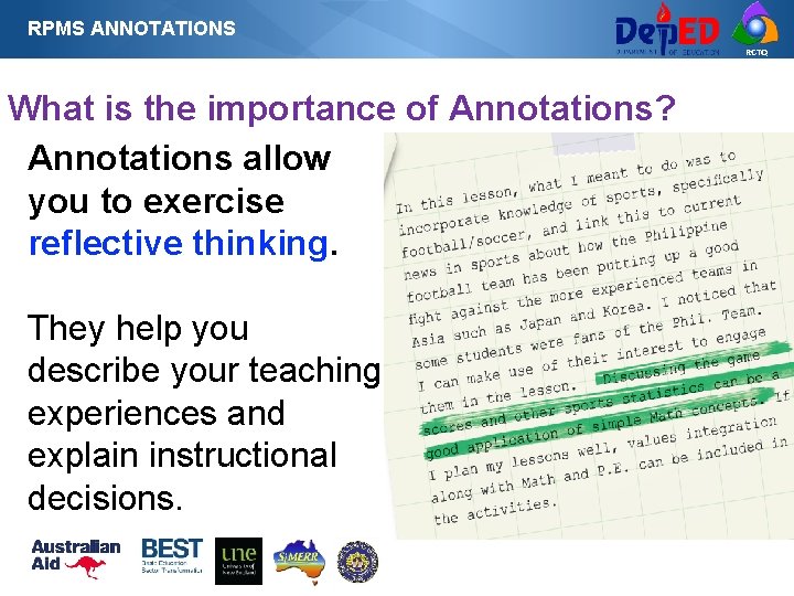 RPMS ANNOTATIONS RCTQ What is the importance of Annotations? Annotations allow you to exercise RPMS ANNOTATIONS RCTQ What is the importance of Annotations? Annotations allow you to exercise