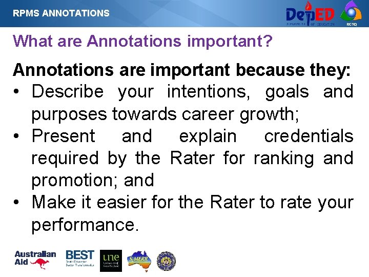 RPMS ANNOTATIONS RCTQ What are Annotations important? Annotations are important because they: • Describe RPMS ANNOTATIONS RCTQ What are Annotations important? Annotations are important because they: • Describe