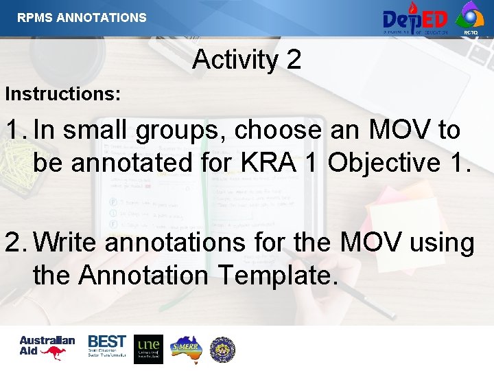 RPMS ANNOTATIONS RCTQ Activity 2 Instructions: 1. In small groups, choose an MOV to RPMS ANNOTATIONS RCTQ Activity 2 Instructions: 1. In small groups, choose an MOV to