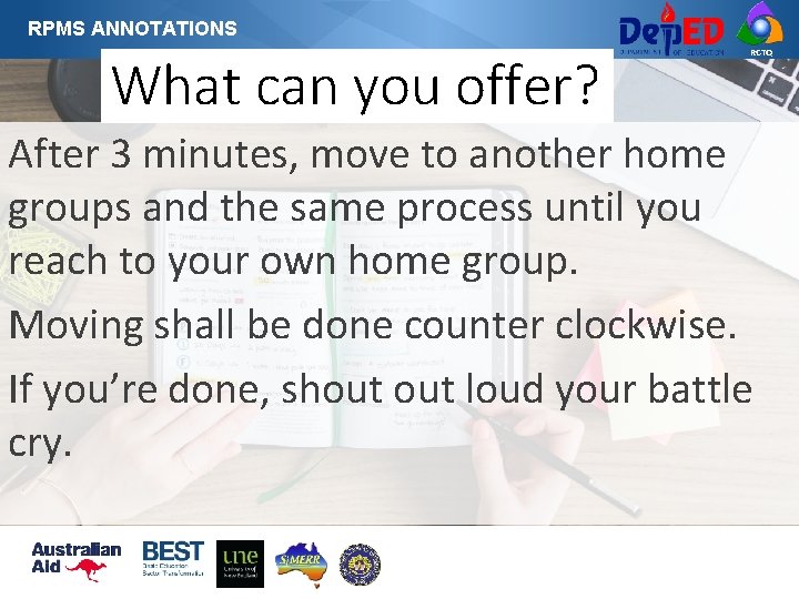 RPMS ANNOTATIONS What can you offer? RCTQ After 3 minutes, move to another home RPMS ANNOTATIONS What can you offer? RCTQ After 3 minutes, move to another home