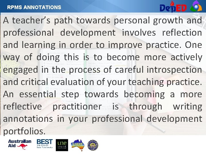 RPMS ANNOTATIONS RCTQ A teacher’s path towards personal growth and professional development involves reflection RPMS ANNOTATIONS RCTQ A teacher’s path towards personal growth and professional development involves reflection