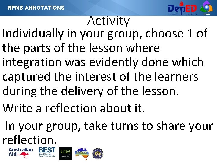 RPMS ANNOTATIONS Activity RCTQ Individually in your group, choose 1 of the parts of RPMS ANNOTATIONS Activity RCTQ Individually in your group, choose 1 of the parts of