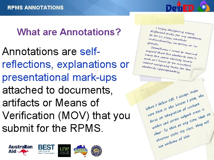 RPMS ANNOTATIONS RCTQ What are Annotations? Annotations are selfreflections, explanations or presentational mark-ups attached RPMS ANNOTATIONS RCTQ What are Annotations? Annotations are selfreflections, explanations or presentational mark-ups attached