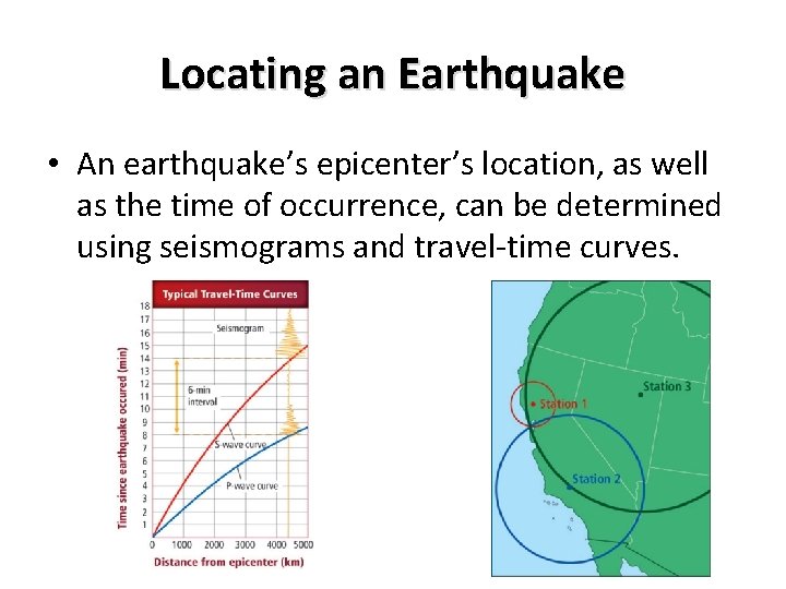 Locating an Earthquake • An earthquake’s epicenter’s location, as well as the time of