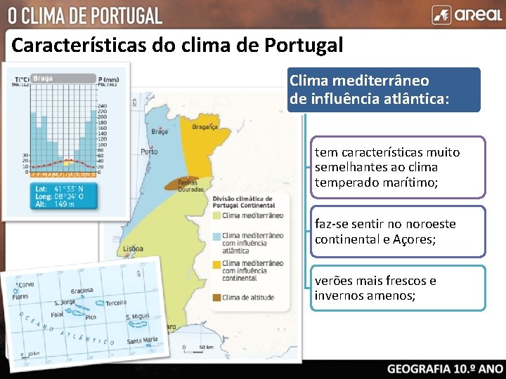 Características do clima de Portugal Clima mediterrâneo de influência atlântica: tem características muito semelhantes