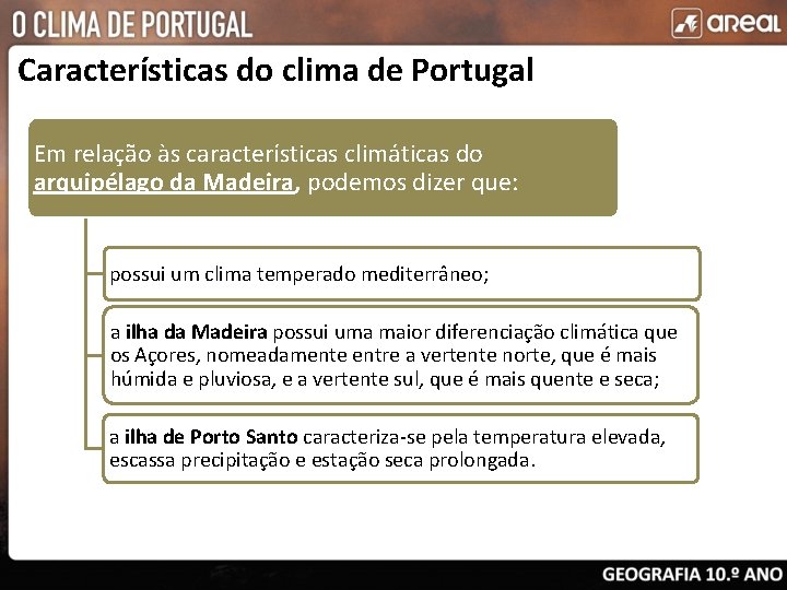 Características do clima de Portugal Em relação às características climáticas do arquipélago da Madeira,