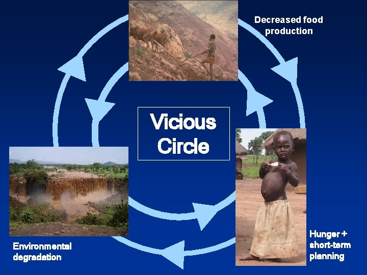 Decreased food production Vicious Circle Environmental degradation Hunger + short-term planning 