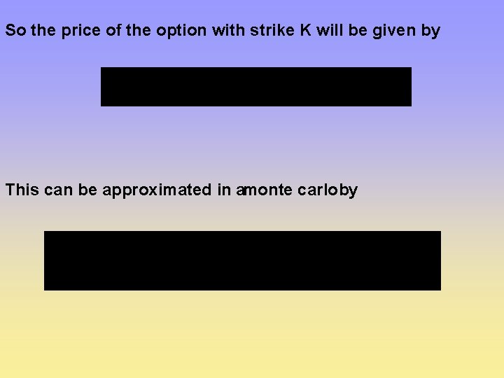 So the price of the option with strike K will be given by This