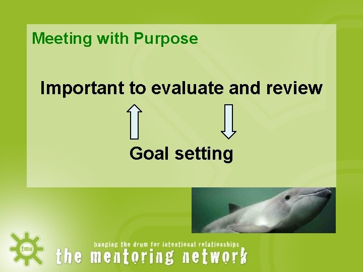 Meeting with Purpose Important to evaluate and review Goal setting 