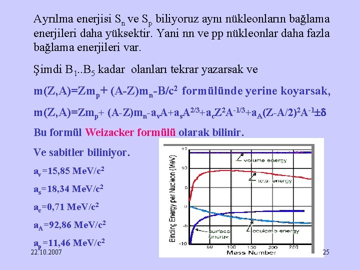 Ayrılma enerjisi Sn ve Sp biliyoruz aynı nükleonların bağlama enerjileri daha yüksektir. Yani nn