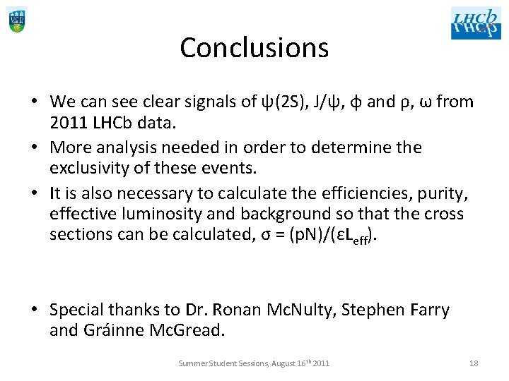 Conclusions • We can see clear signals of ψ(2 S), J/ψ, φ and ρ,