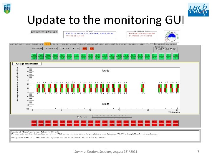 Update to the monitoring GUI Summer Student Sessions, August 16 th 2011 7 