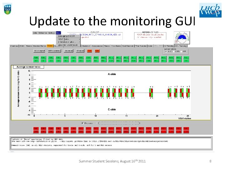 Update to the monitoring GUI Summer Student Sessions, August 16 th 2011 8 