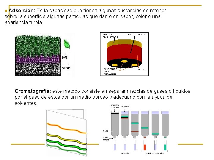 n. Adsorción: Es la capacidad que tienen algunas sustancias de retener sobre la superficie