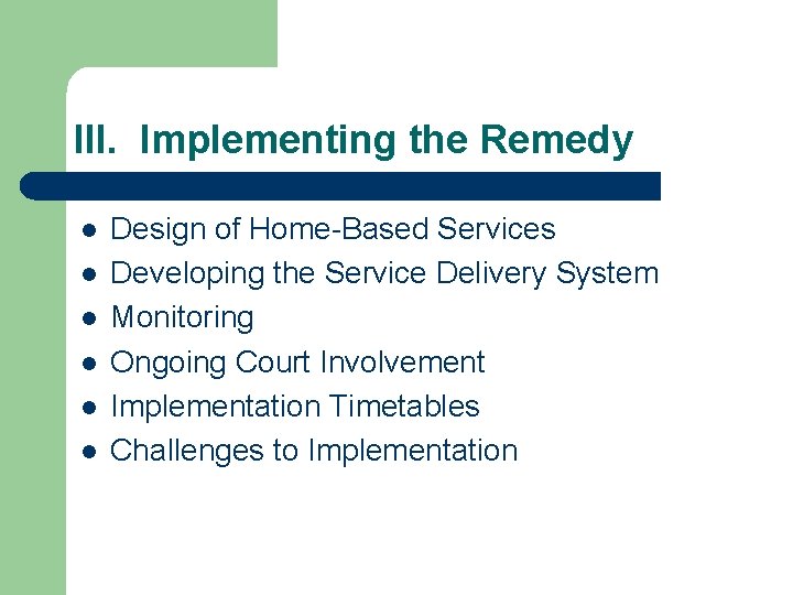 III. Implementing the Remedy l l l Design of Home-Based Services Developing the Service