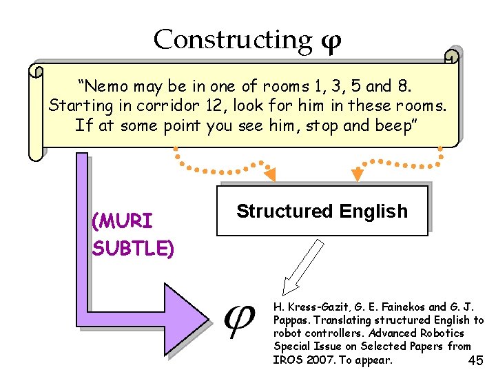 Constructing φ “Nemo may be in one of rooms 1, 3, 5 and 8.