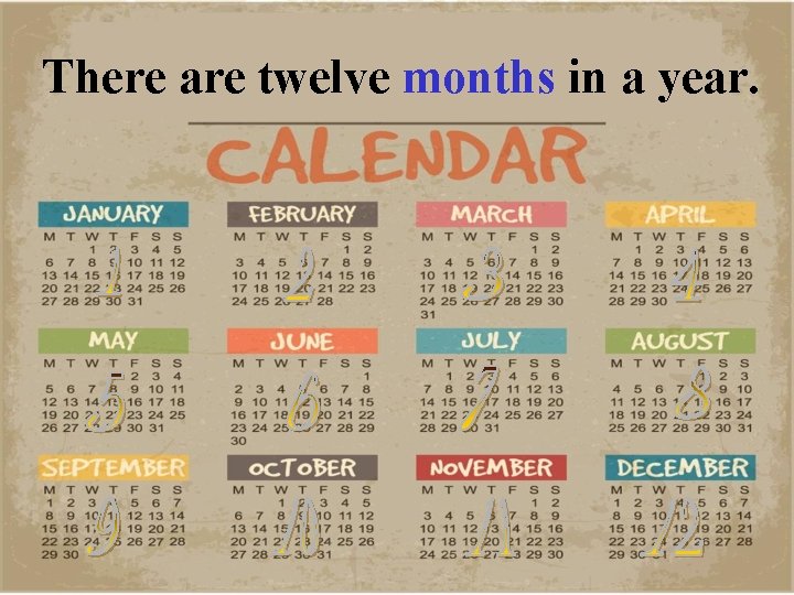 There are twelve months in a year. 