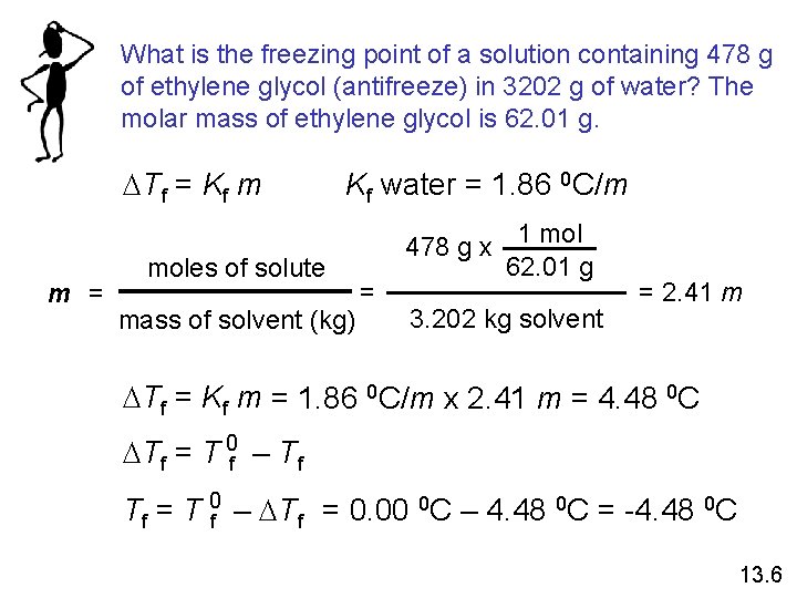 What is the freezing point of a solution containing 478 g of ethylene glycol