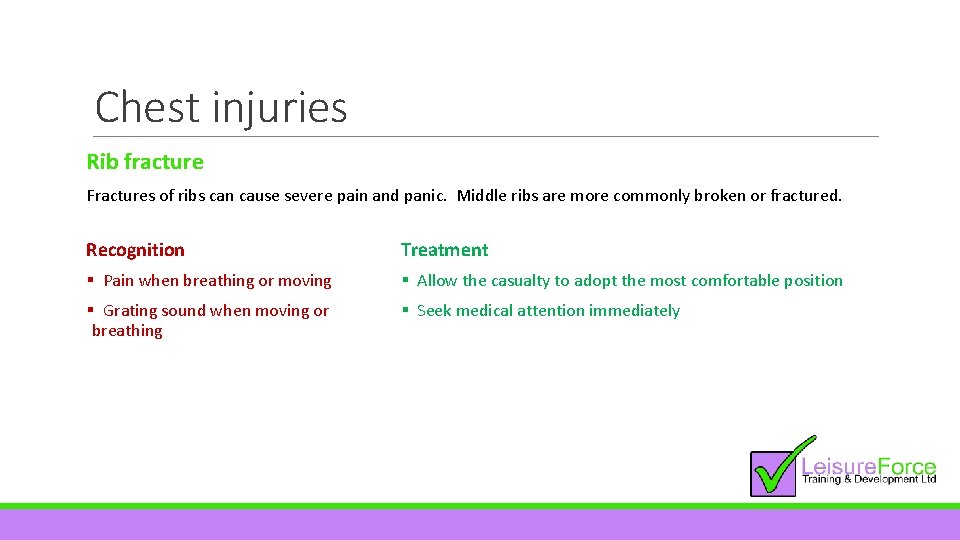 Chest injuries Rib fracture Fractures of ribs can cause severe pain and panic. Middle