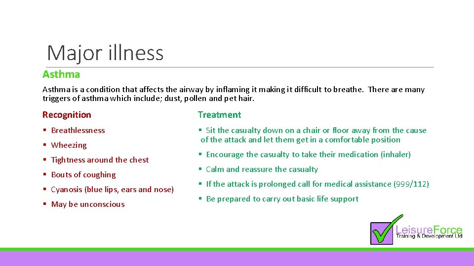 Major illness Asthma is a condition that affects the airway by inflaming it making