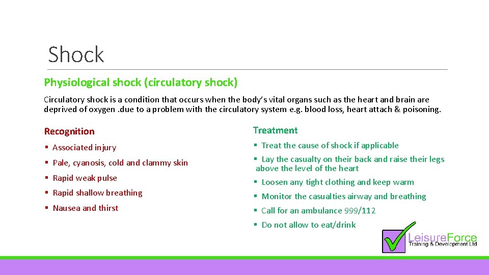 Shock Physiological shock (circulatory shock) Circulatory shock is a condition that occurs when the