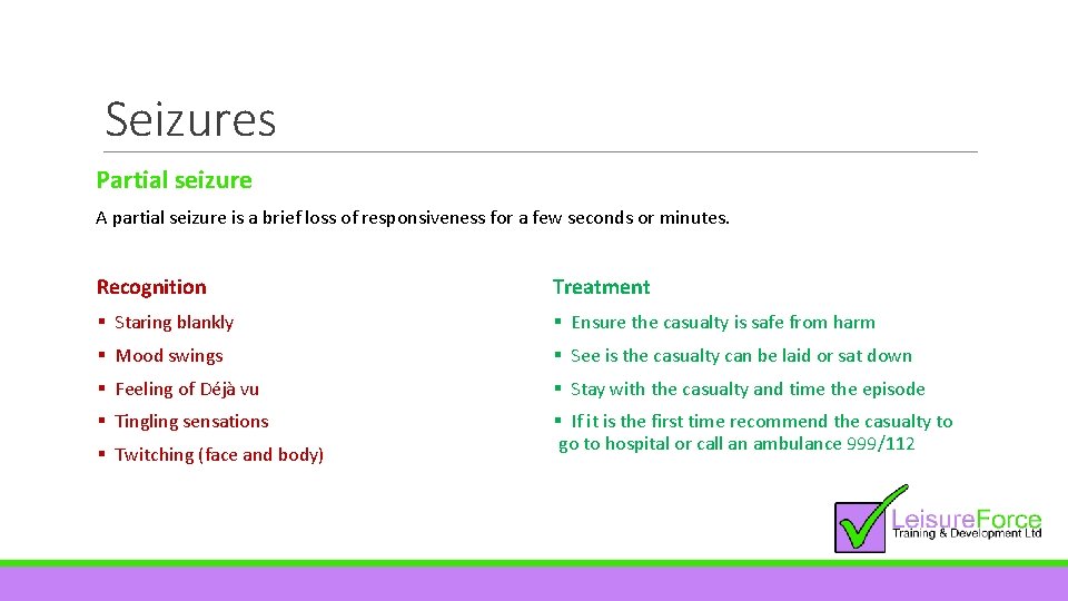 Seizures Partial seizure A partial seizure is a brief loss of responsiveness for a