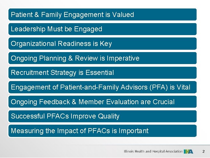 Patient & Family Engagement is Valued Leadership Must be Engaged Organizational Readiness is Key