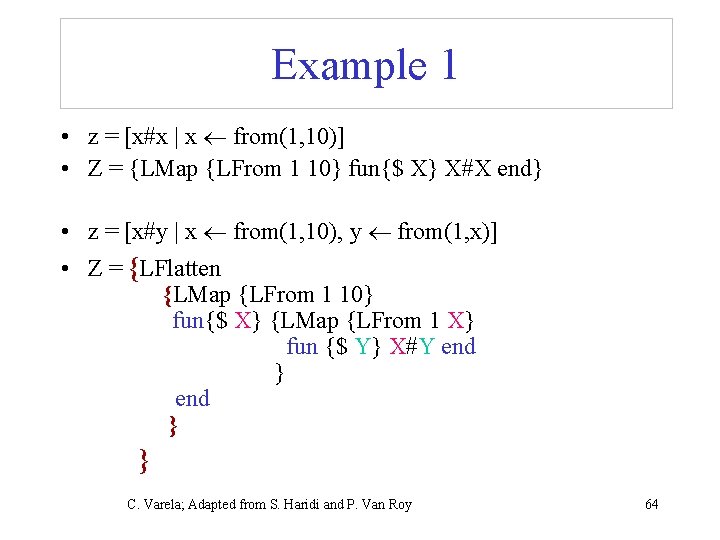 Example 1 • z = [x#x | x from(1, 10)] • Z = {LMap