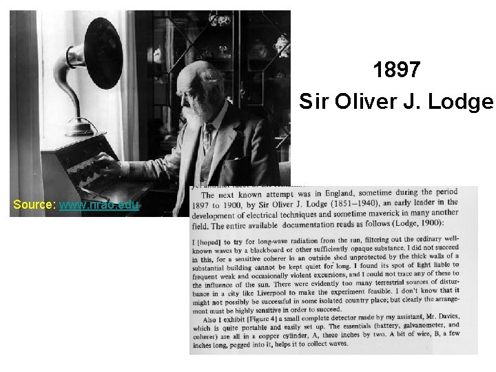 1897 Sir Oliver J. Lodge Source: www. nrao. edu 