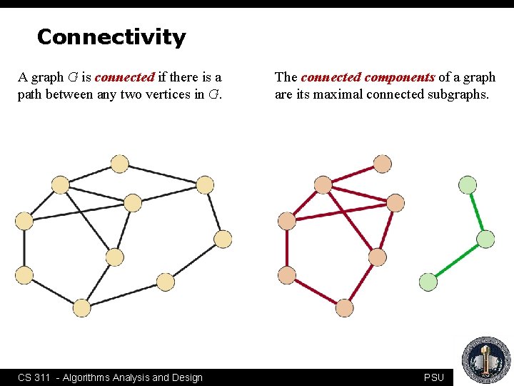 Connectivity A graph G is connected if there is a path between any two