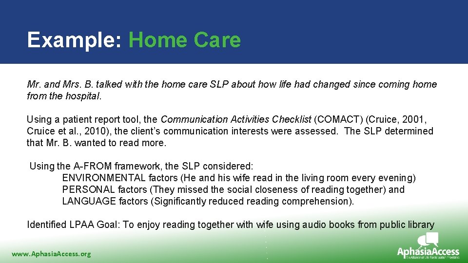 Example: Home Care title style Click to edit Master Mr. and Mrs. B. talked