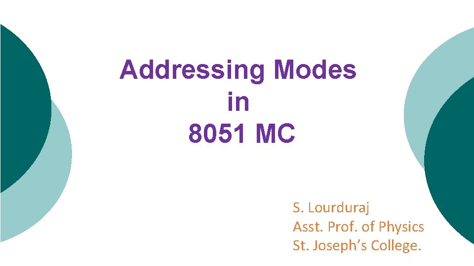 Addressing Modes in 8051 MC S. Lourduraj Asst. Prof. of Physics St. Joseph’s College.