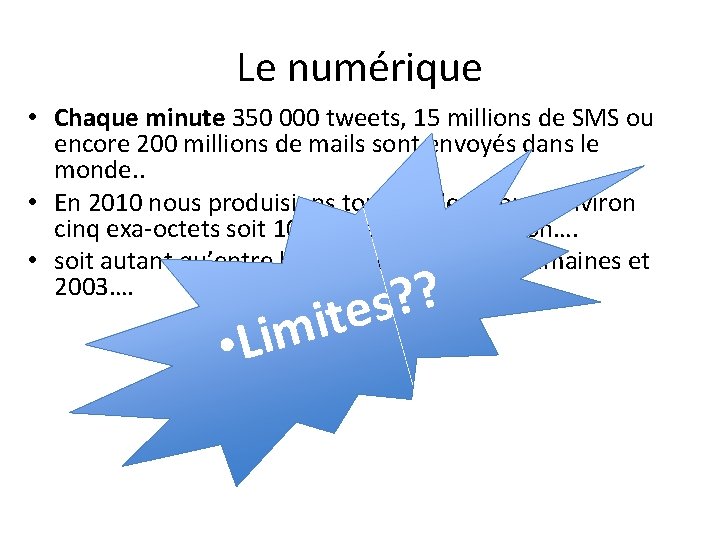 Le numérique • Chaque minute 350 000 tweets, 15 millions de SMS ou encore