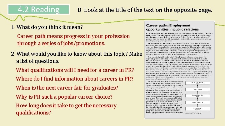 4. 2 Reading B Look at the title of the text on the opposite