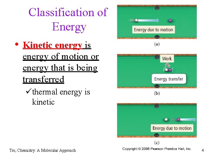 Classification of Energy • Kinetic energy is energy of motion or energy that is