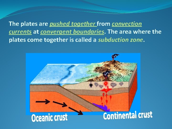 The plates are pushed together from convection currents at convergent boundaries. The area where