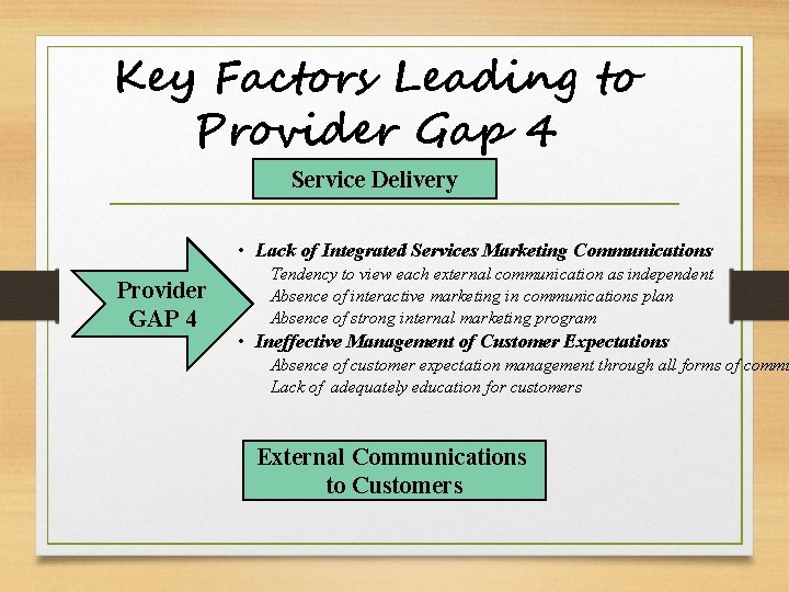 Key Factors Leading to Provider Gap 4 Service Delivery • Lack of Integrated Services