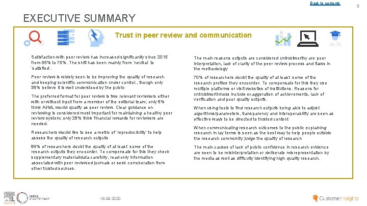 Back to contents EXECUTIVE SUMMARY Trust in peer review and communication Satisfaction with peer