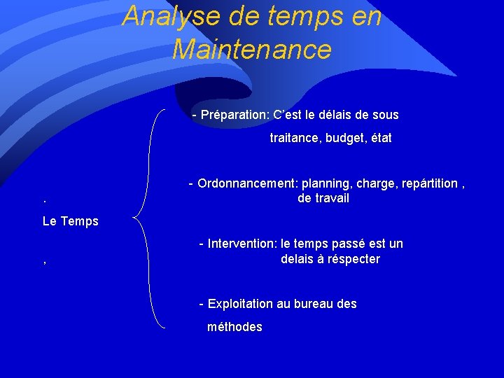 Analyse de temps en Maintenance - Préparation: C’est le délais de sous traitance, budget,