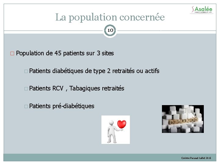 La population concernée 10 � Population de 45 patients sur 3 sites � Patients