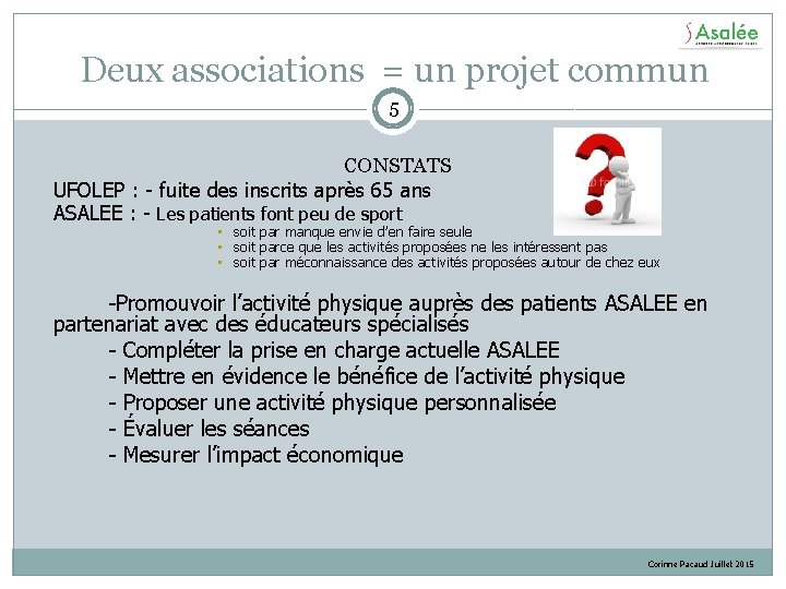 Deux associations = un projet commun 5 CONSTATS UFOLEP : - fuite des inscrits