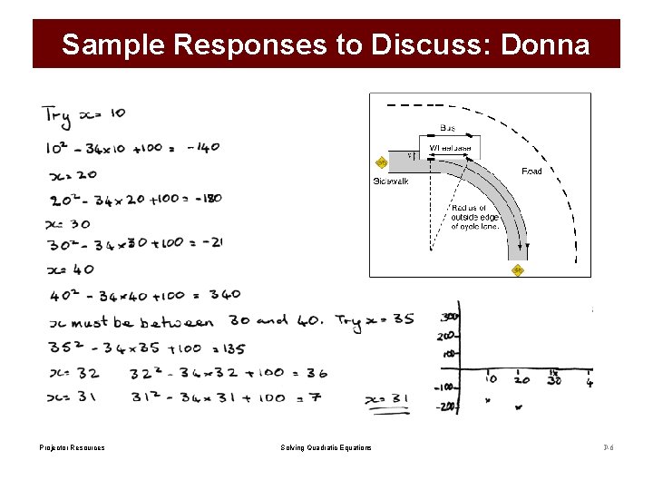 Sample Responses to Discuss: Donna Projector Resources Solving Quadratic Equations P-6 