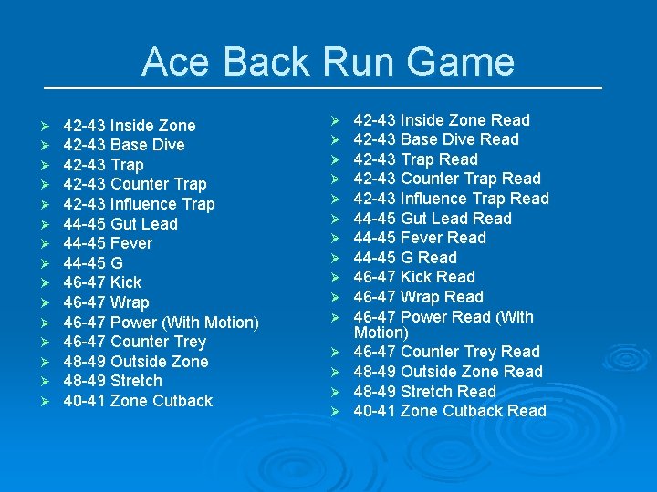 Ace Back Run Game Ø Ø Ø Ø 42 -43 Inside Zone 42 -43
